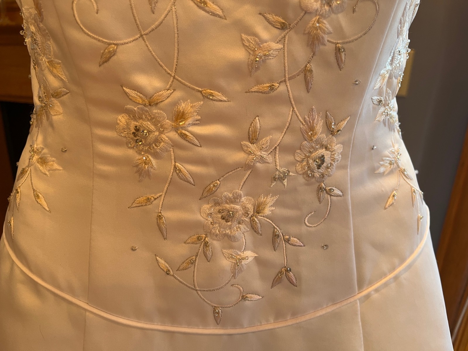 Michaelangelo White Yellow Pink Strapless David Bridal Gown Wedding Dress Size 8