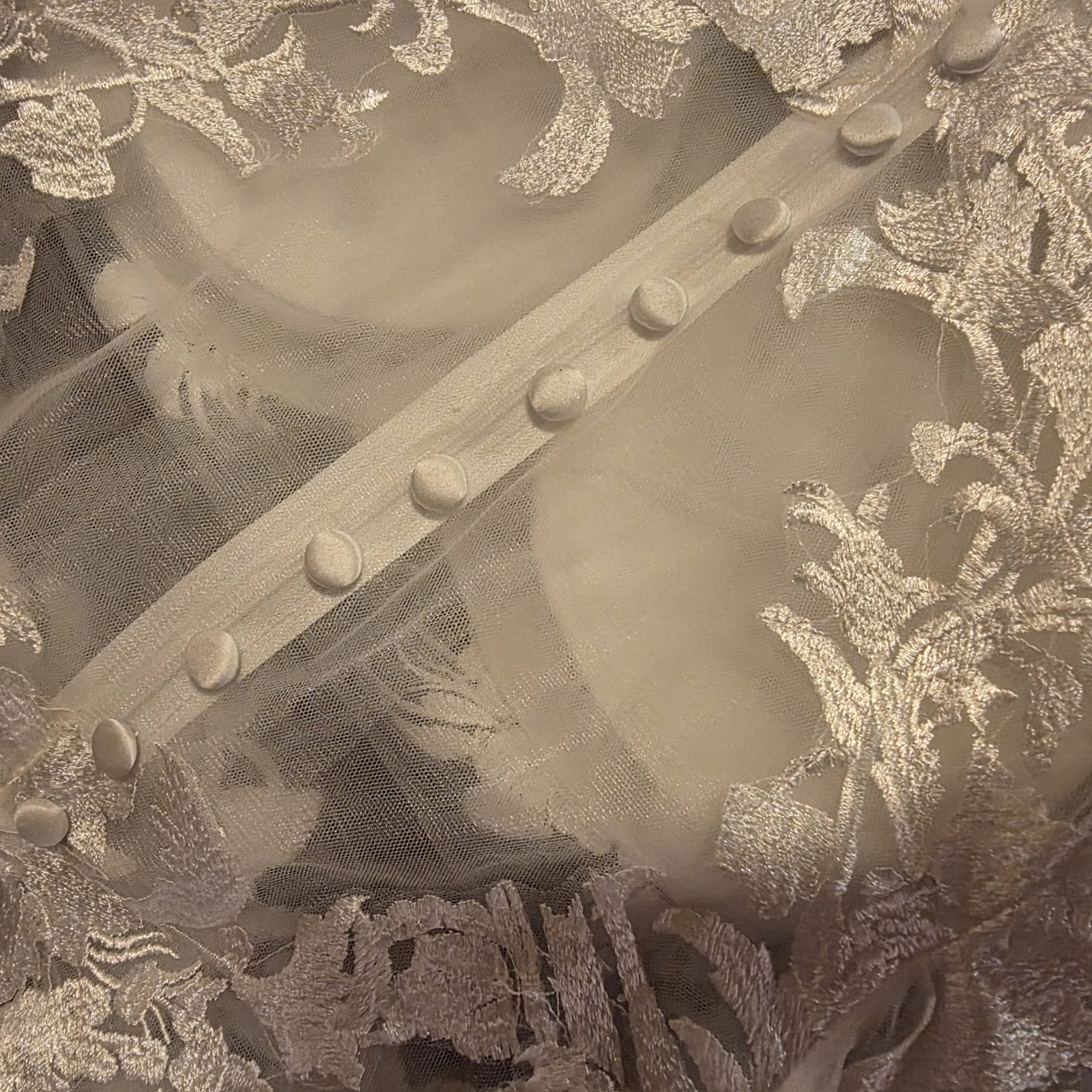 Custom Lace Illusion Mini Wedding Dress Sz M Sheer Long Sleeve Tulle Bridal Pink