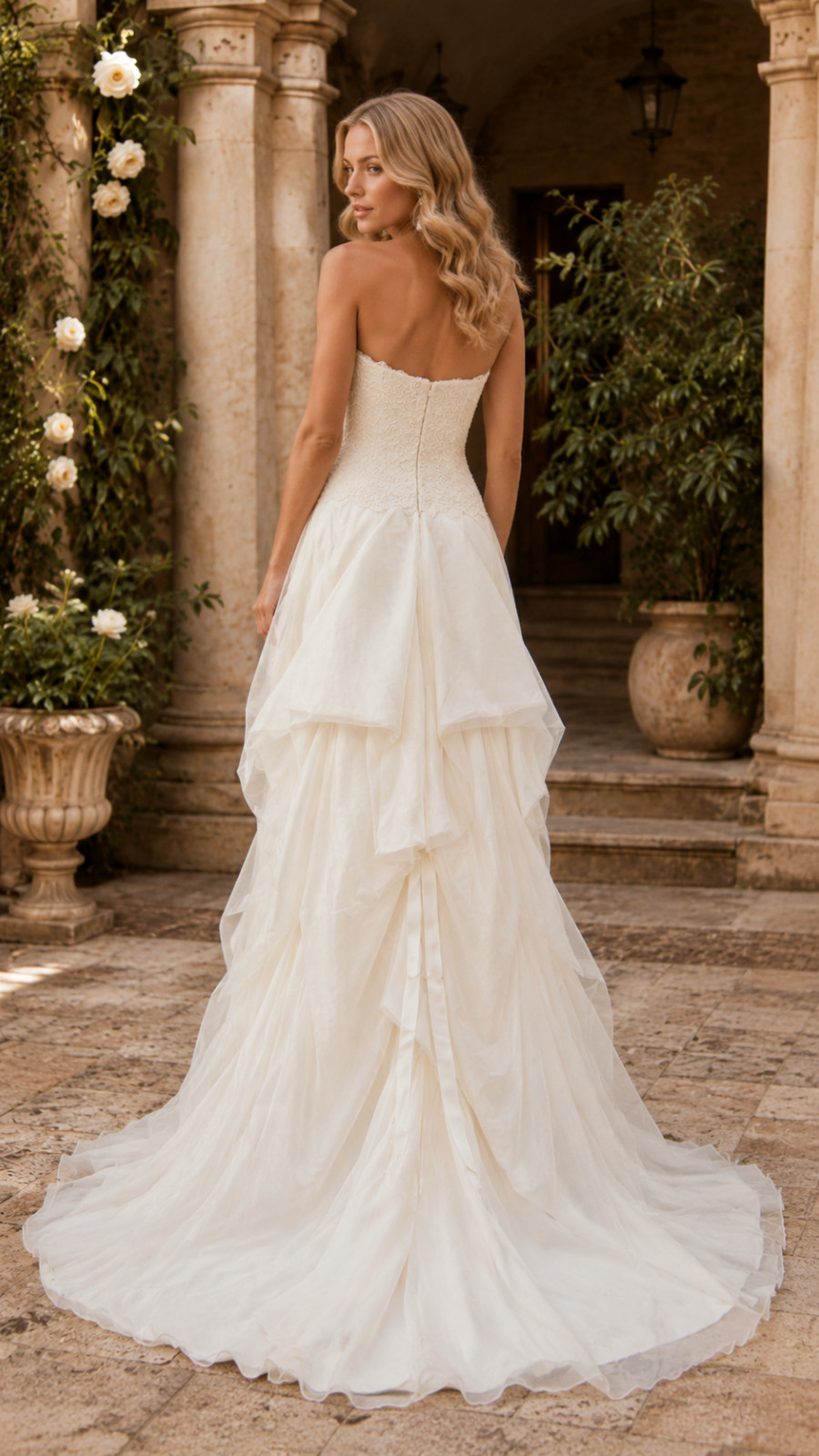 Somsi Couture Wedding Gown Bridal Dress 12-14 Ivory Lace Organza Zip Buttons