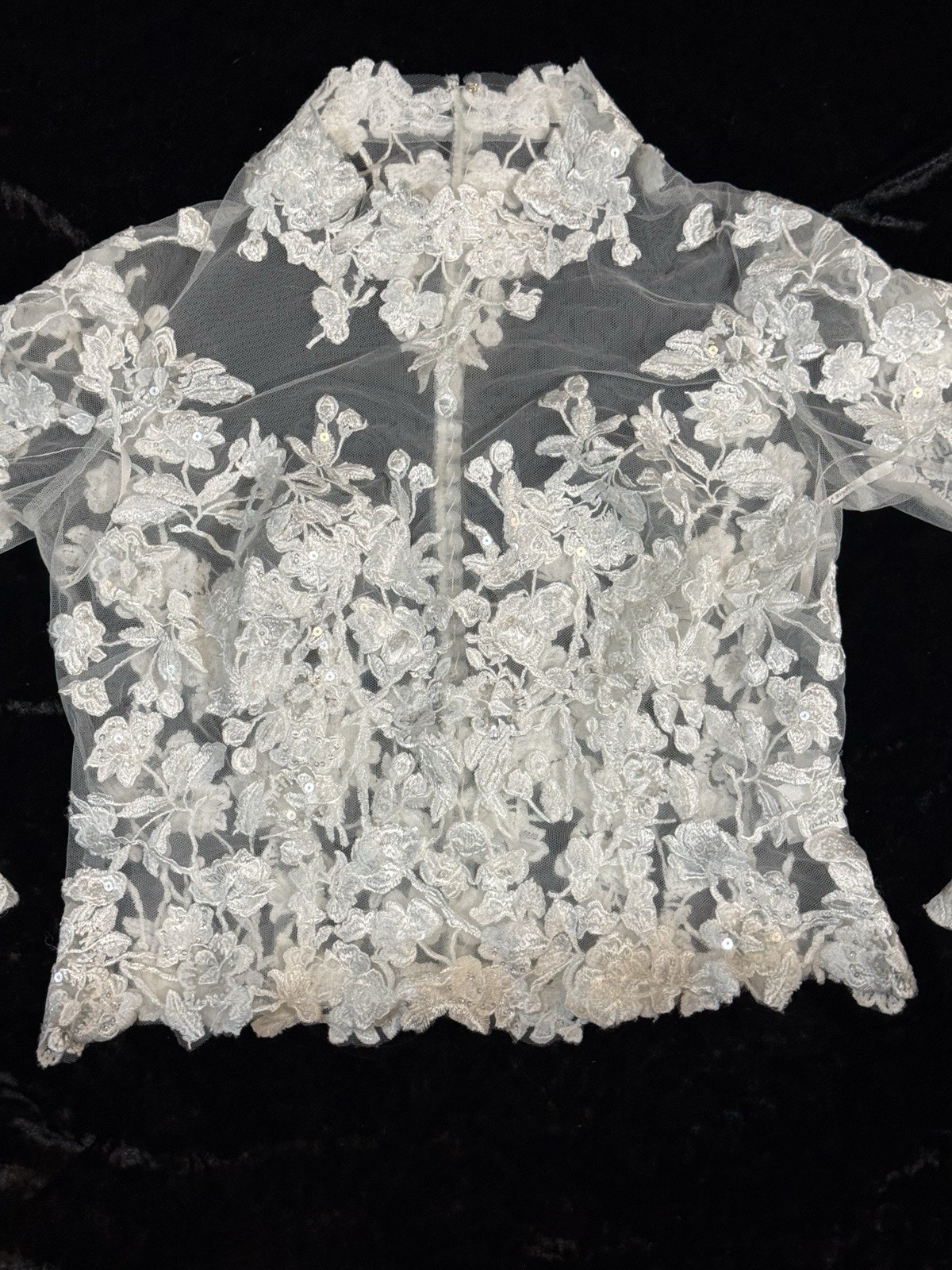 Martina Liana long sleeve floral lace jacket bolero topper Sheer As Is Sz 12