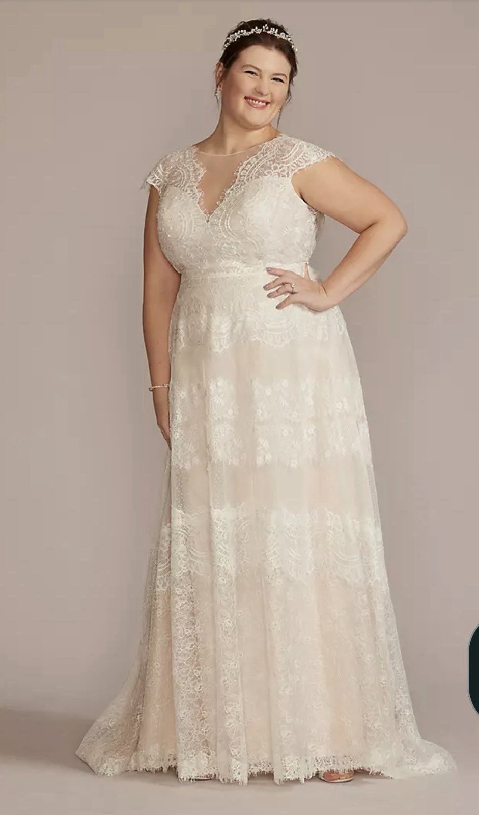 David’s Bridal Melissa Sweet High Neck Cap Sleeve Wedding Dress Size 14 NEW NWT