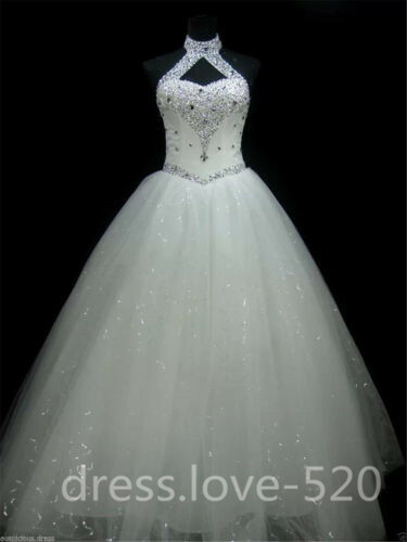 Halter Neck Wedding Dresses Bling Beaded White Ivory A Line Bridal Ball Gowns