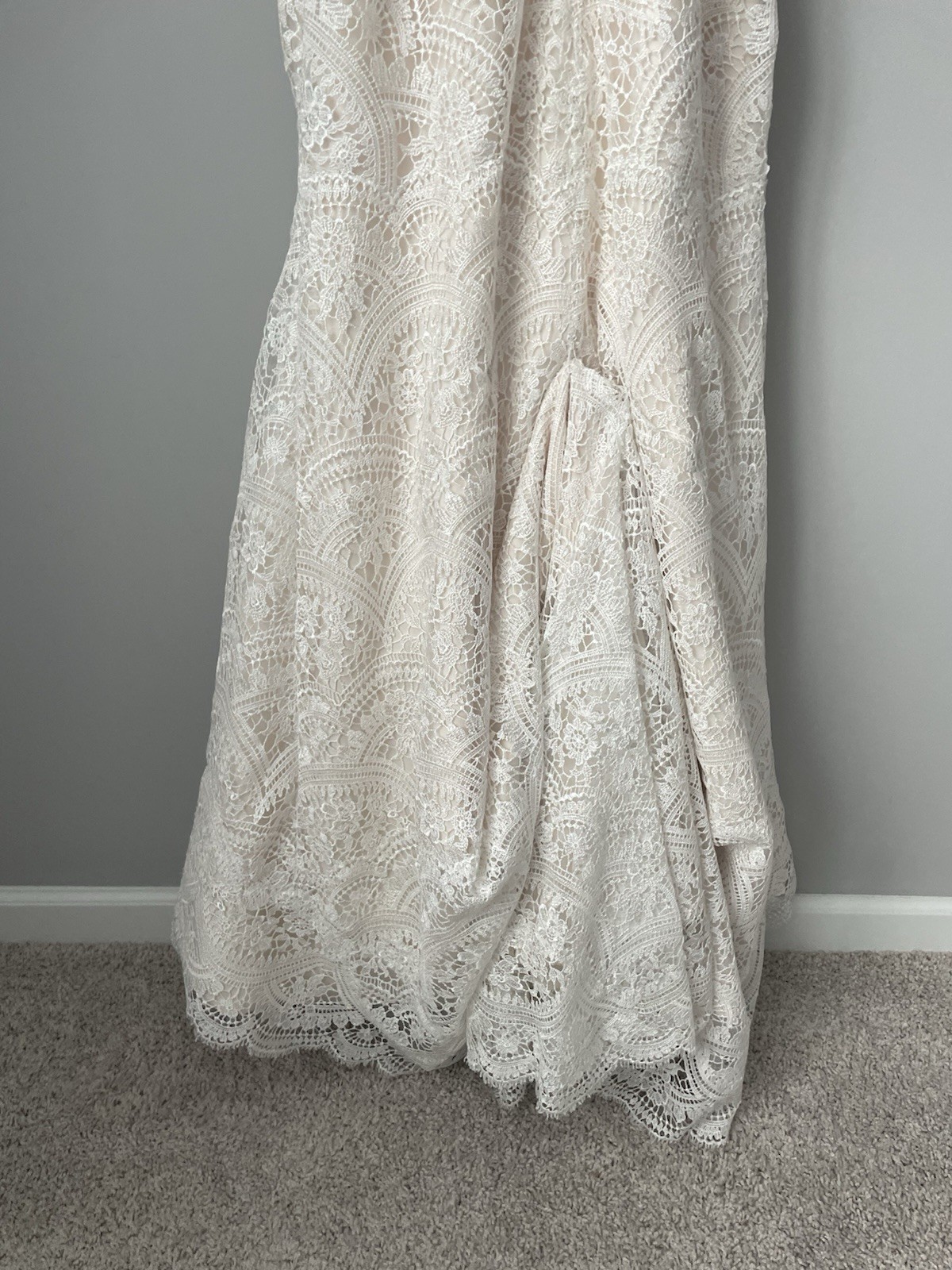 Ivory Lace Wedding Dress High Neck Thin Strap Backless Beach Boho Cottagecore