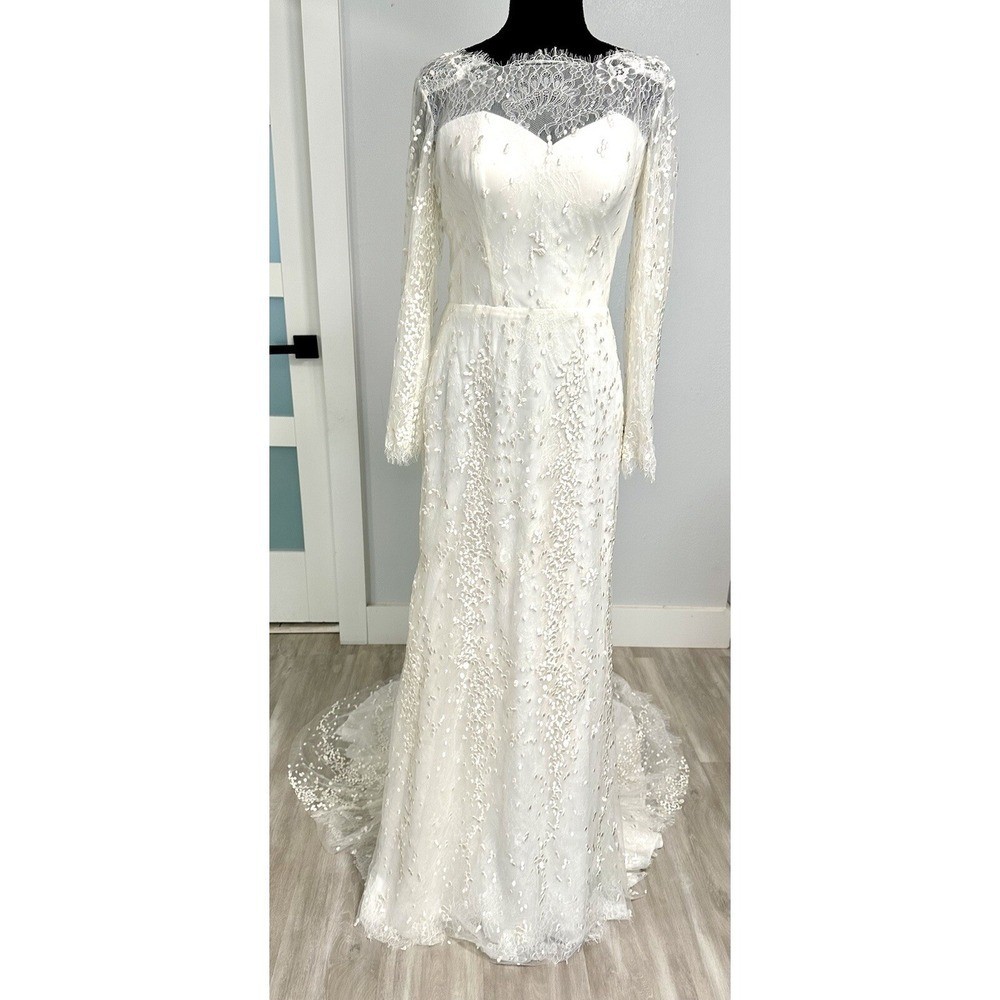 Unbranded Lace Wedding Dress Women 4-6 Ivory Excellent Long Sleeve Train Gown