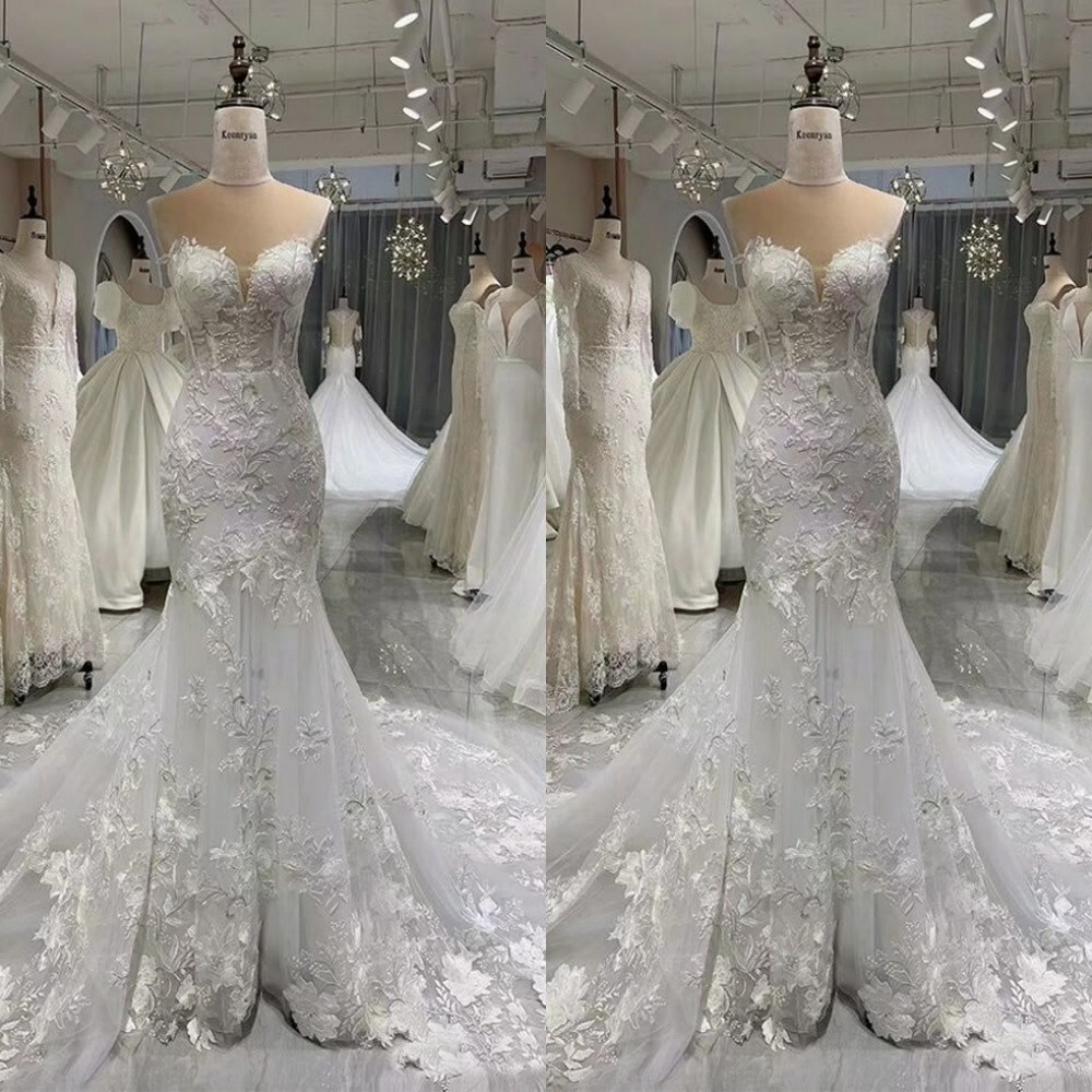 Gorgeous Mermaid Lace Applique Wedding Dresses Sweetheart Beach Bridal Gowns
