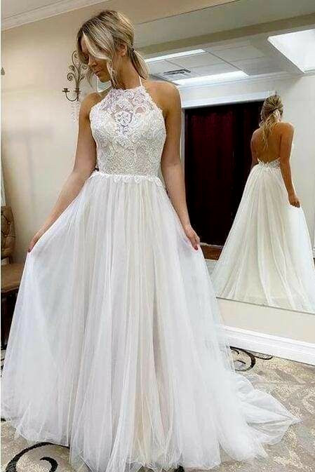 Boho Wedding Dresses Backless Lace Sleeveless A Line Beach Bridal Gown
