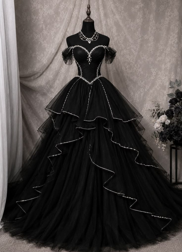 Black Wedding Dresses Off The Shoulder Rhinestone A Line Ruffles Bridal Gowns