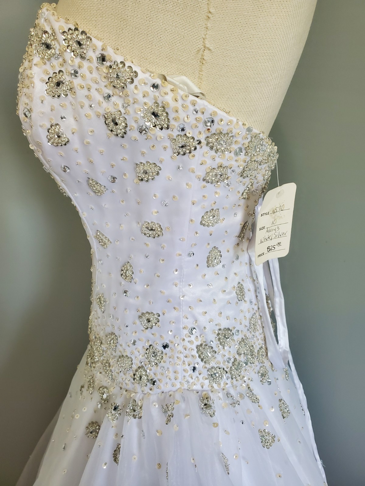 Mary’s Bridal White Wedding Dress Strapless Beaded Ball Gown w/ Bolero Jacket 10