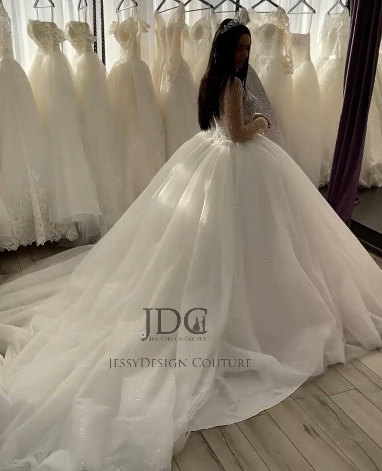 Shimmery Heavy Beaded Silver Crystals Bridal Gown Ballgown Custom made Glitter