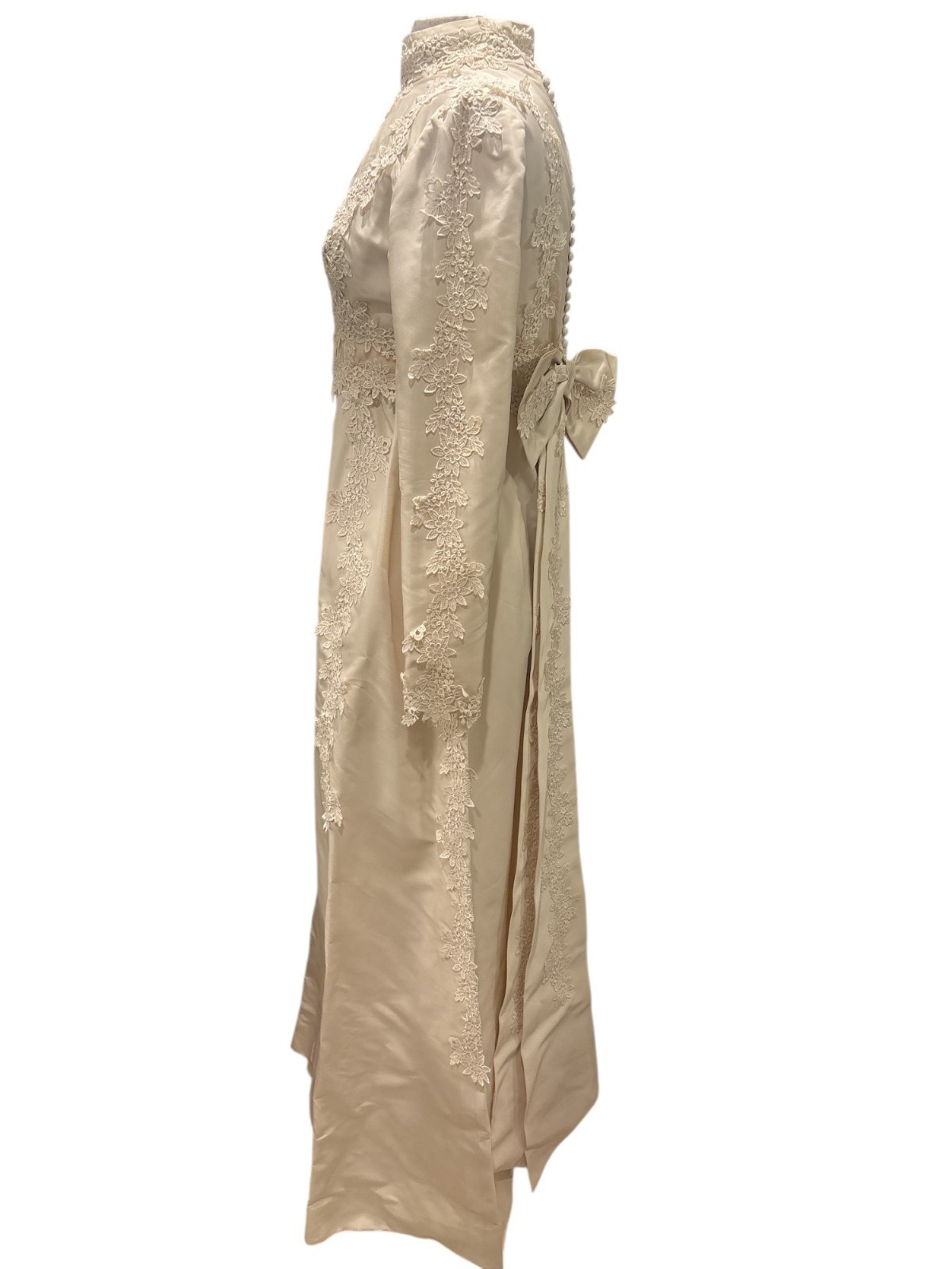 Vintage Ivory Lace Bridal Gown w/ Attached Veil | Long Sleeve High Neck Wedding