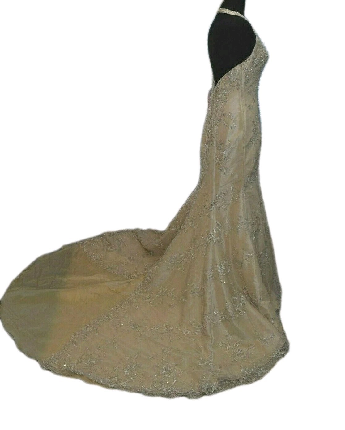 Mari Lee By Madeline Gardner Wedding Dress Size 8 Fits XS Sequins Lace Train