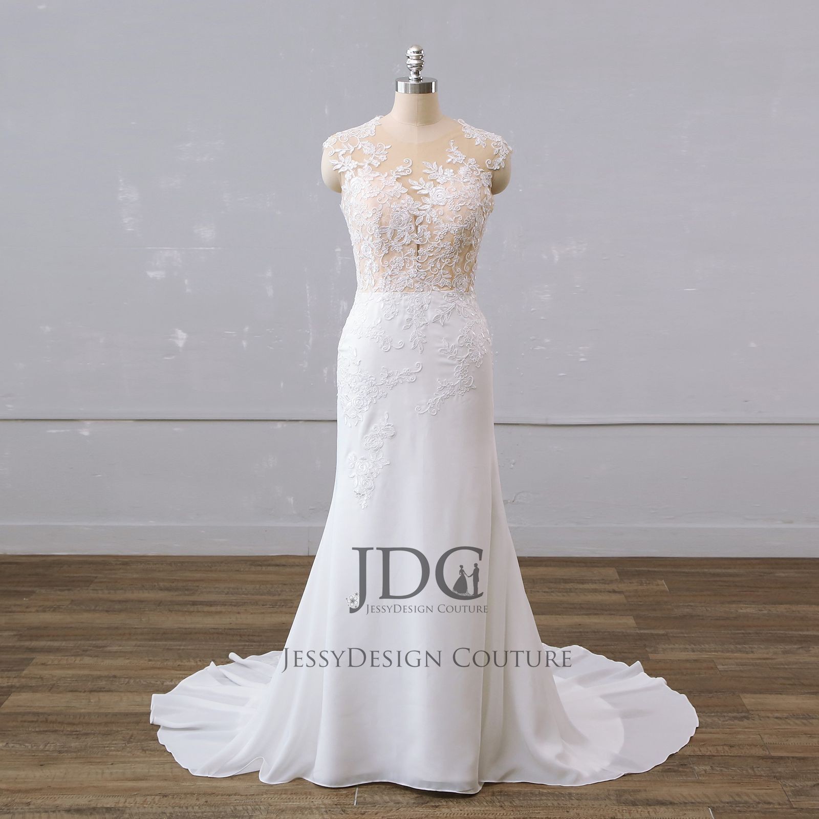 Summer fit flare crepe mermaid lace wedding dress wedding dress N. Measurement