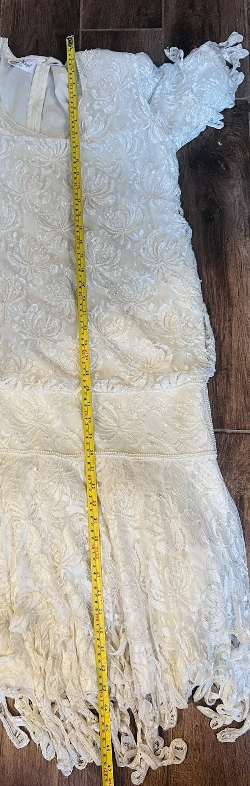 Laurence Kazar 80’s White Lace Heavily Beaded Pearl Wedding Dress Sz M Flapper