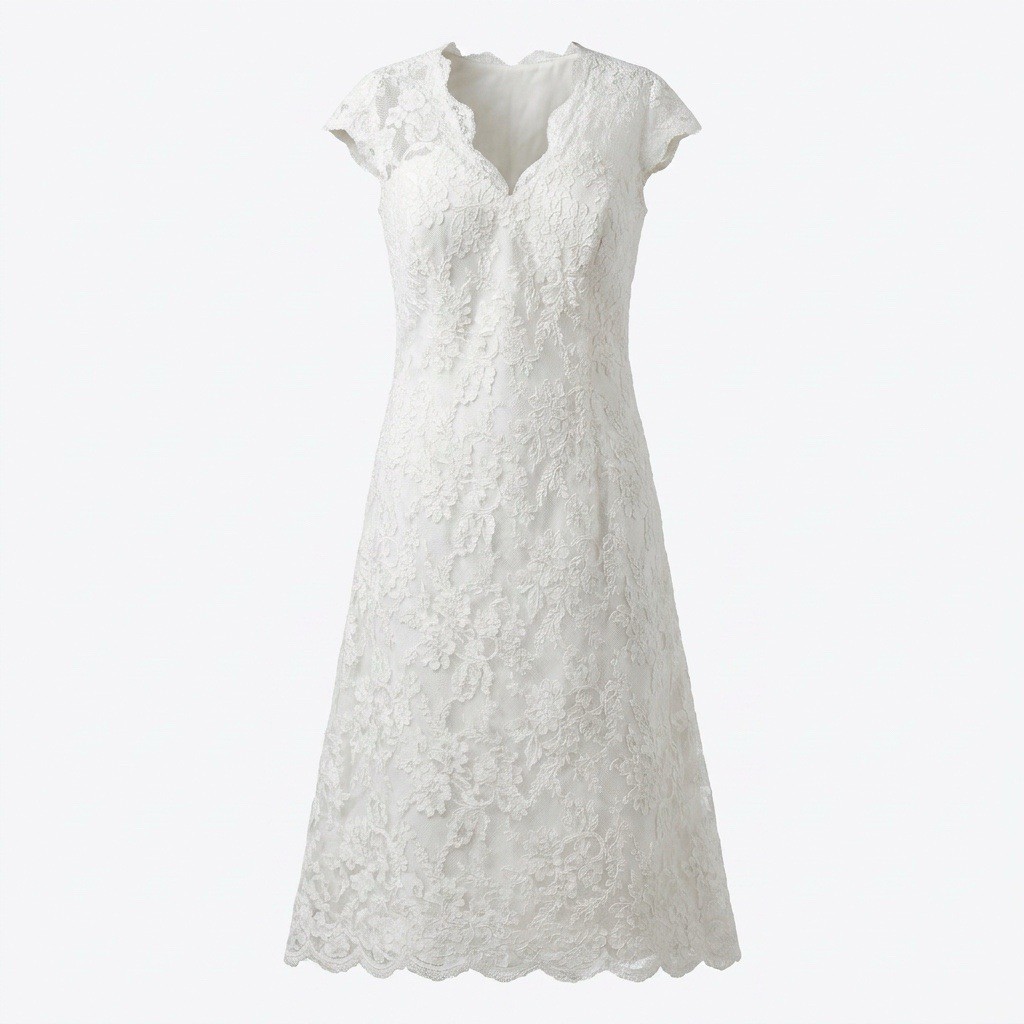 White Lace Wedding Gown Size 18 with Cinch Buttons Short Train Hem Scallop