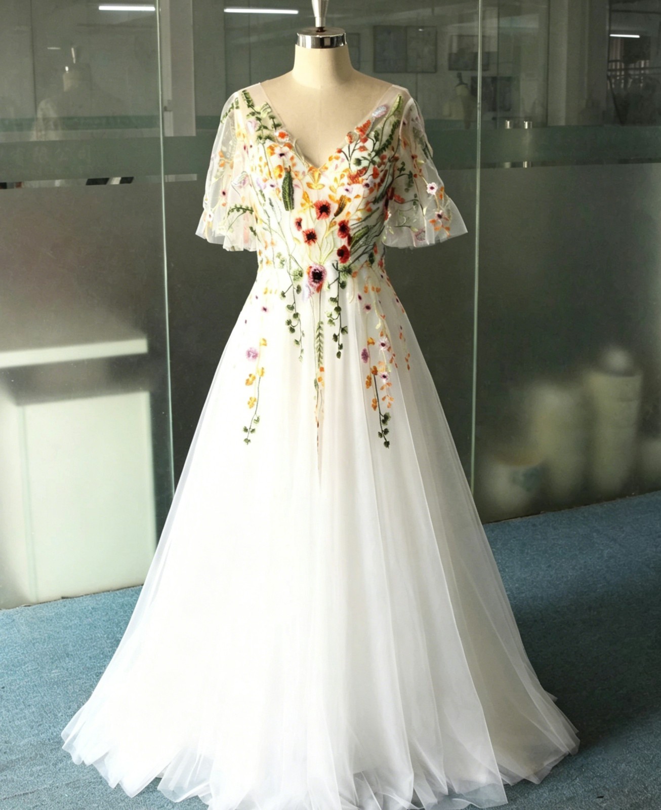 Garden Wedding Bridal Gown Custom Made 32-60 Coloured Flowers