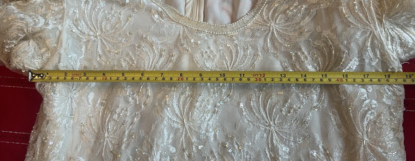 Laurence Kazar 80’s White Lace Heavily Beaded Pearl Wedding Dress Sz M Flapper