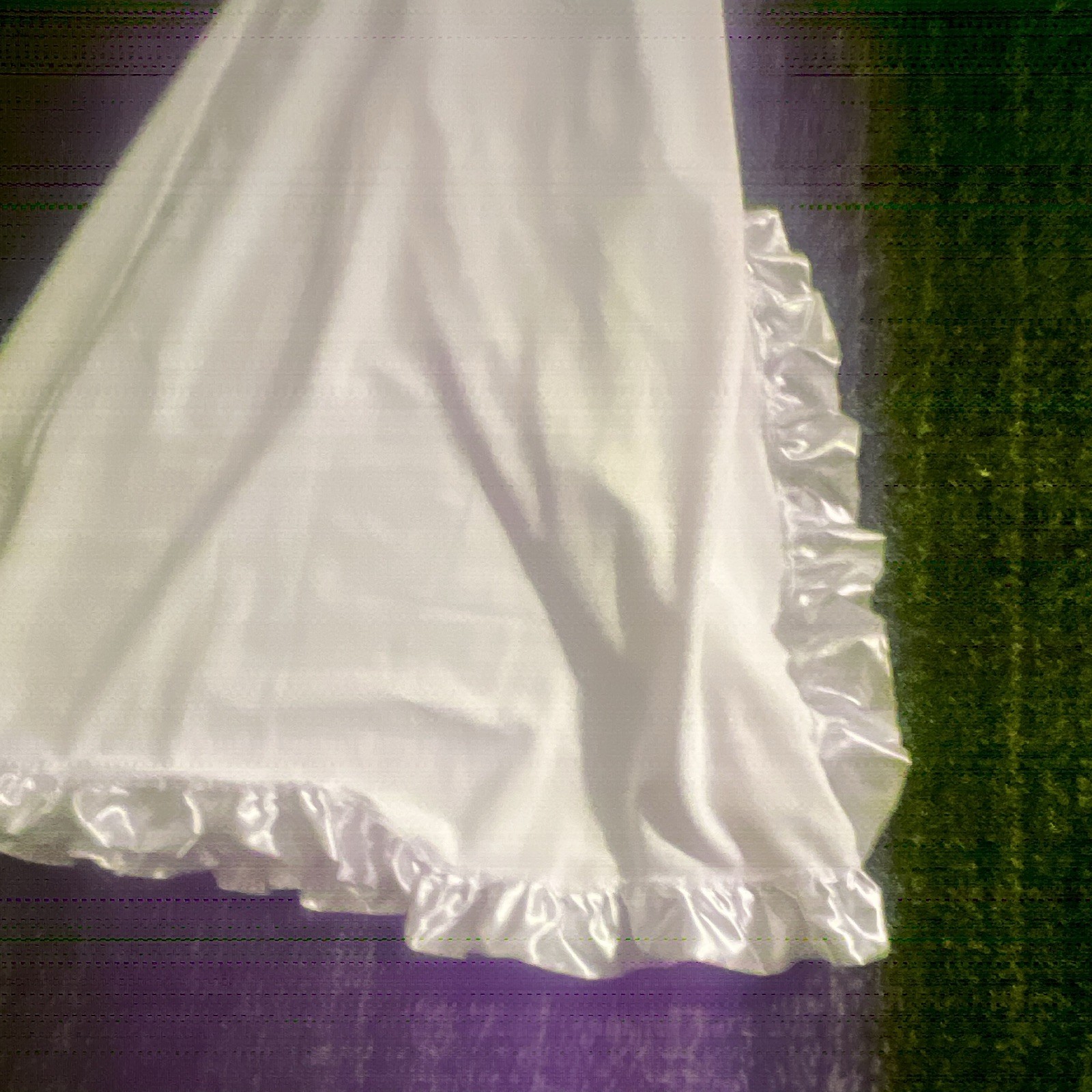 Lulu White Halter Wedding Dress Custom Ruffles and Slit Size Medium Pre-Owned