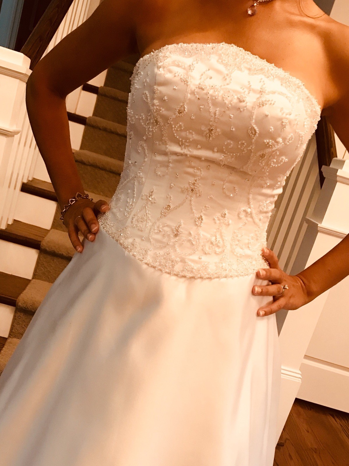 Allure Bridals Size 8 White Strapless Gown Wedding Dress W Sequins & Train