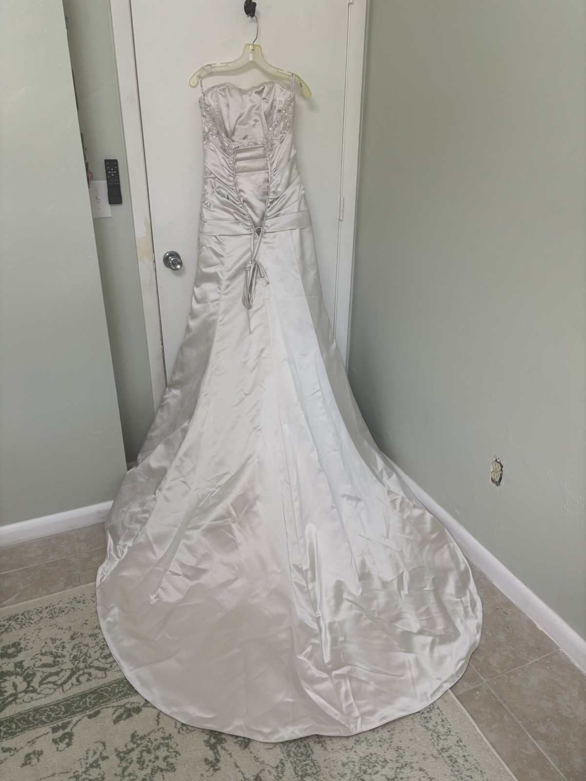 Carla, Maggie Sottero, Strapless Satin Wedding Dress w/ Beaded Bodice and Train