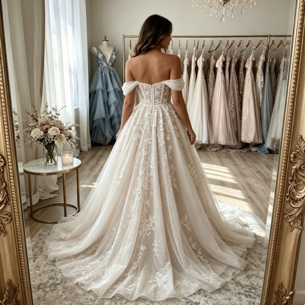Bohemia Side Slit Lace Appliques A Line Wedding Dresses Beach Tulle Bridal Gowns