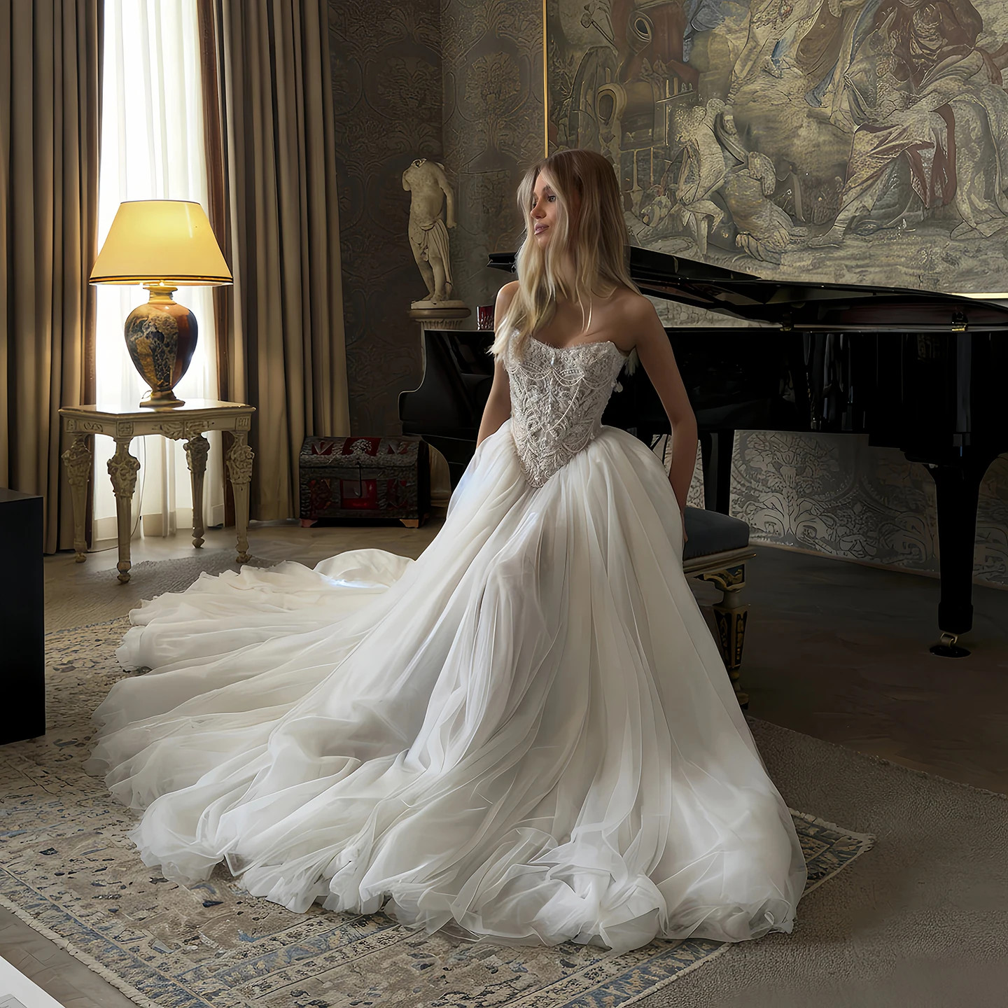 Shaorn Said Luxury Beaded Ball Gown Wedding Dress Pearls Sweetheart Corset Tulle