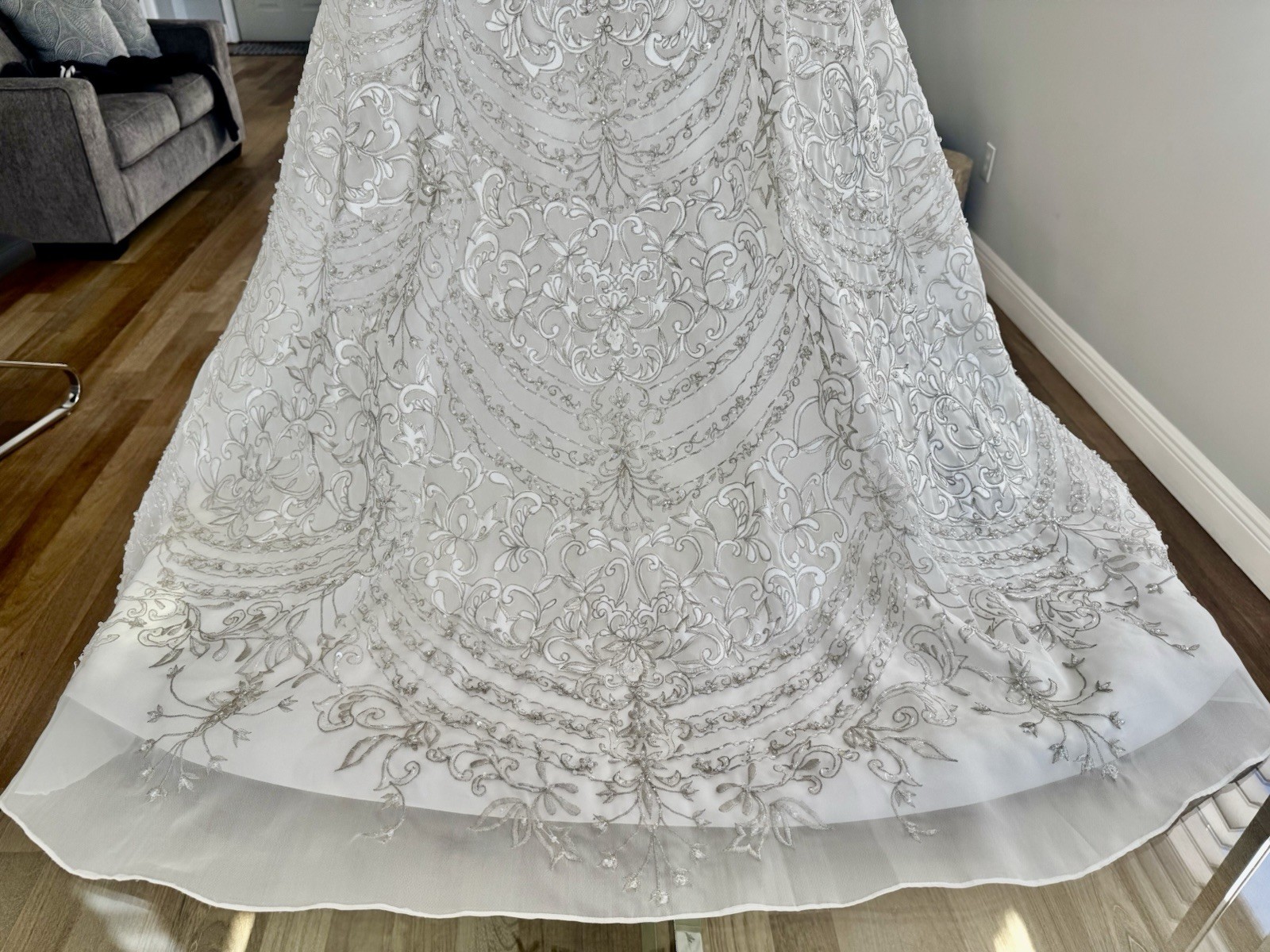Beaded Embroidered Ball Gown Wedding Dress with Train