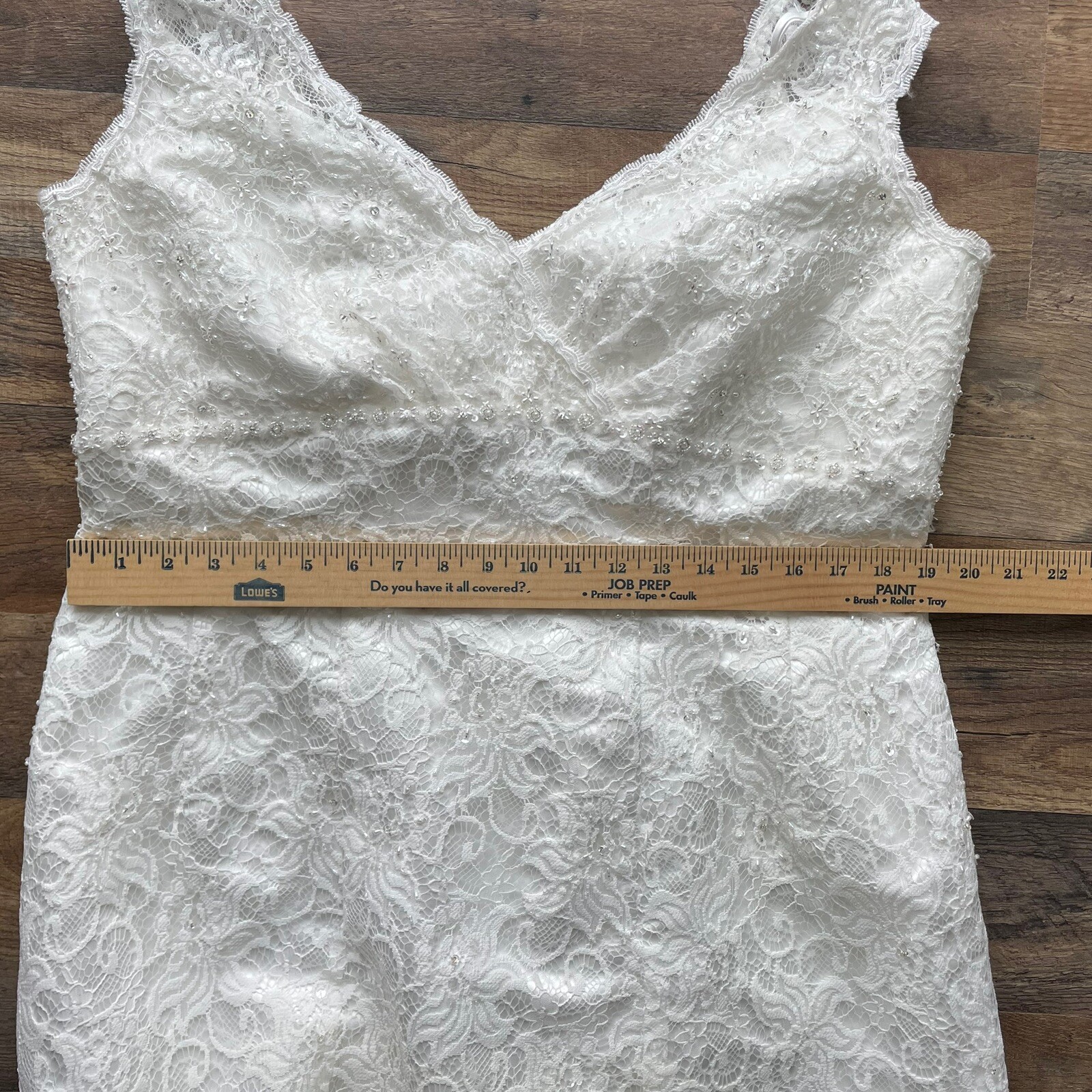 Davids Bridal Wedding Dress Size 18W Ivory Lace Beading Bustle Buttons T9612