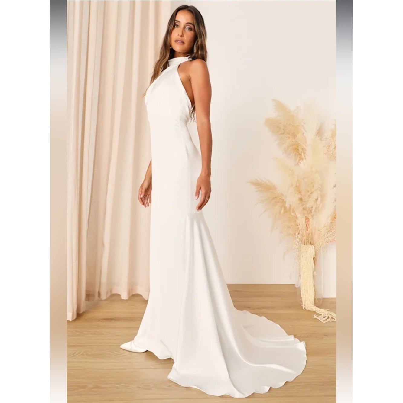 Eternity Together White Satin Halter Mermaid Maxi Dress