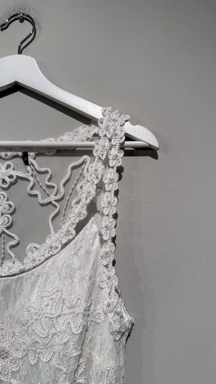 WEDDING BRIDE DRESS Lace Embellish Floral Ivory White Women S/M Embroidered