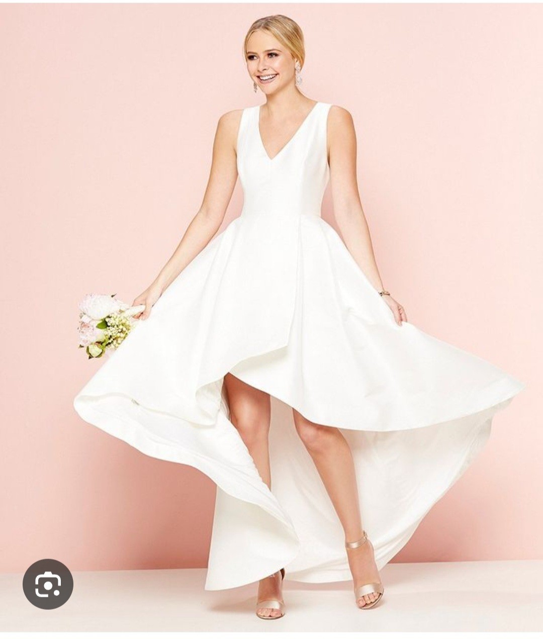 calvin Klein Ivory Sleeveless V-Neck A-Line High-Low Wedding Dress, Zipper Back