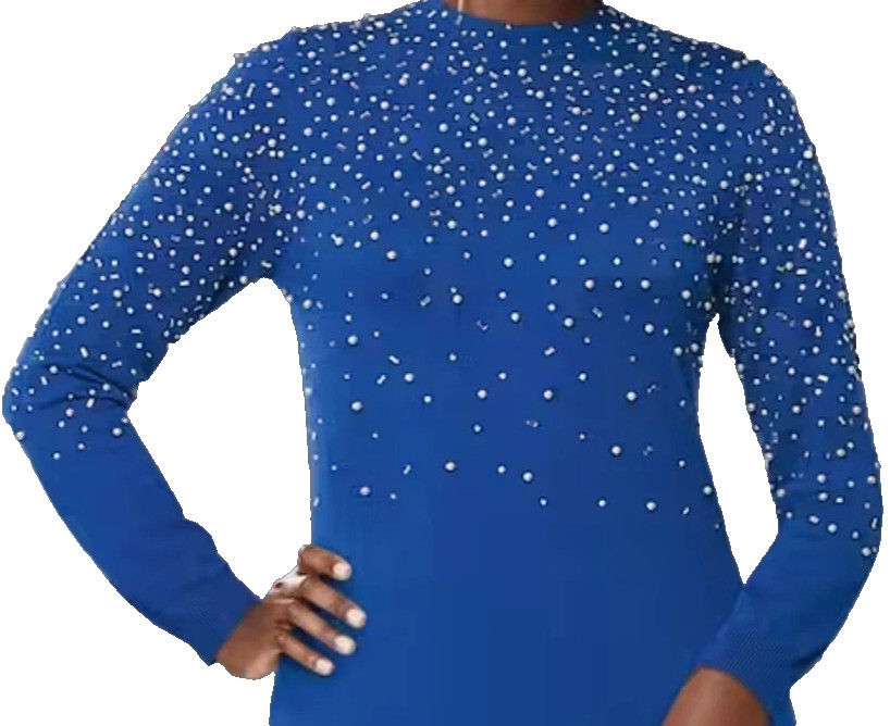 size small Pearl Peplum Blue Embelished Formal Sweater Dress by Ashro new