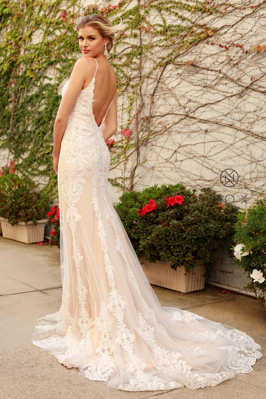 wedding dress, boho, ivory dress, open back, lace, spaghetti straps