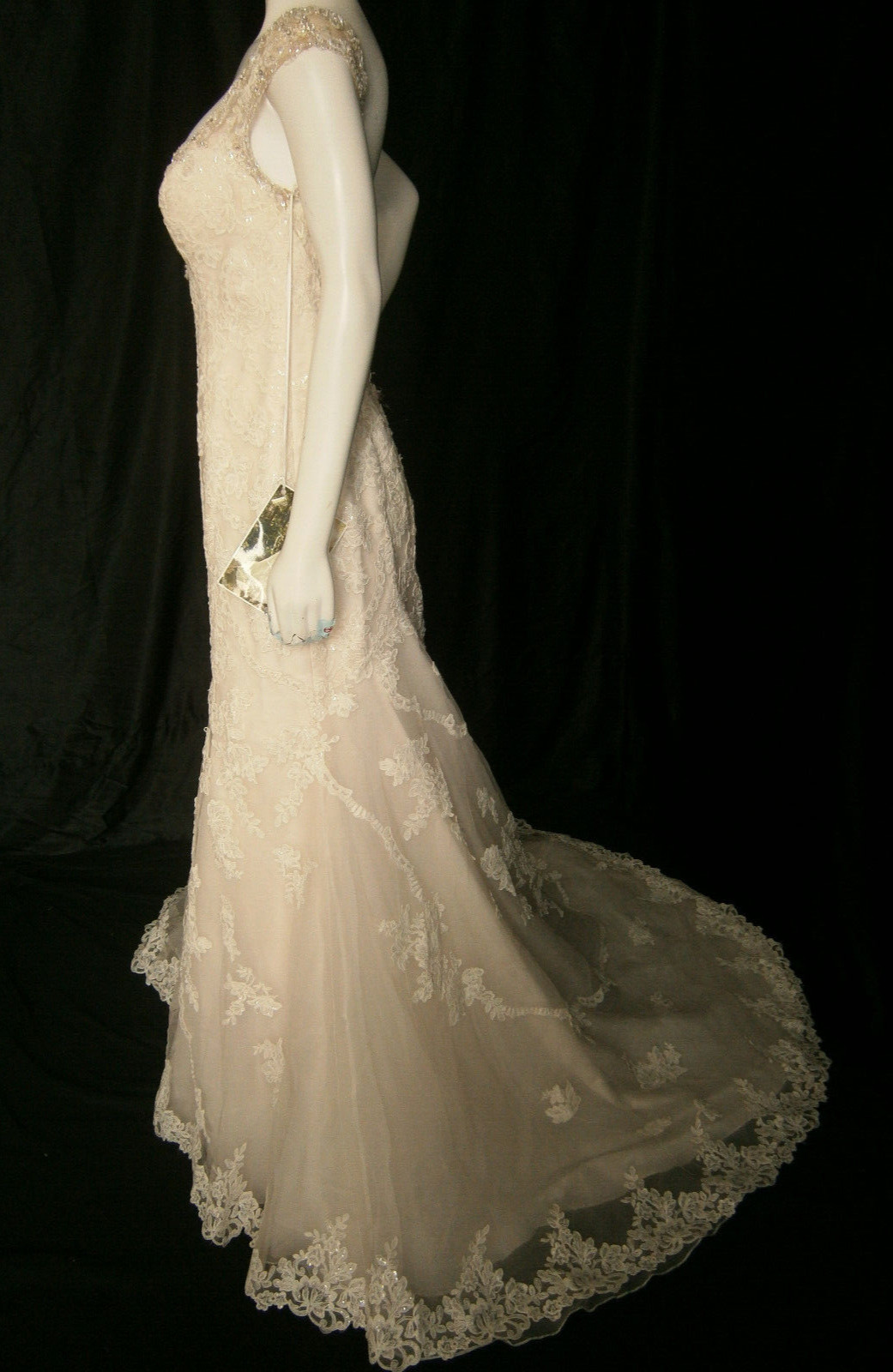 Essense of Australia D2002 Wedding Dress 12 Ivory Blush llusion Sparkle Sequins