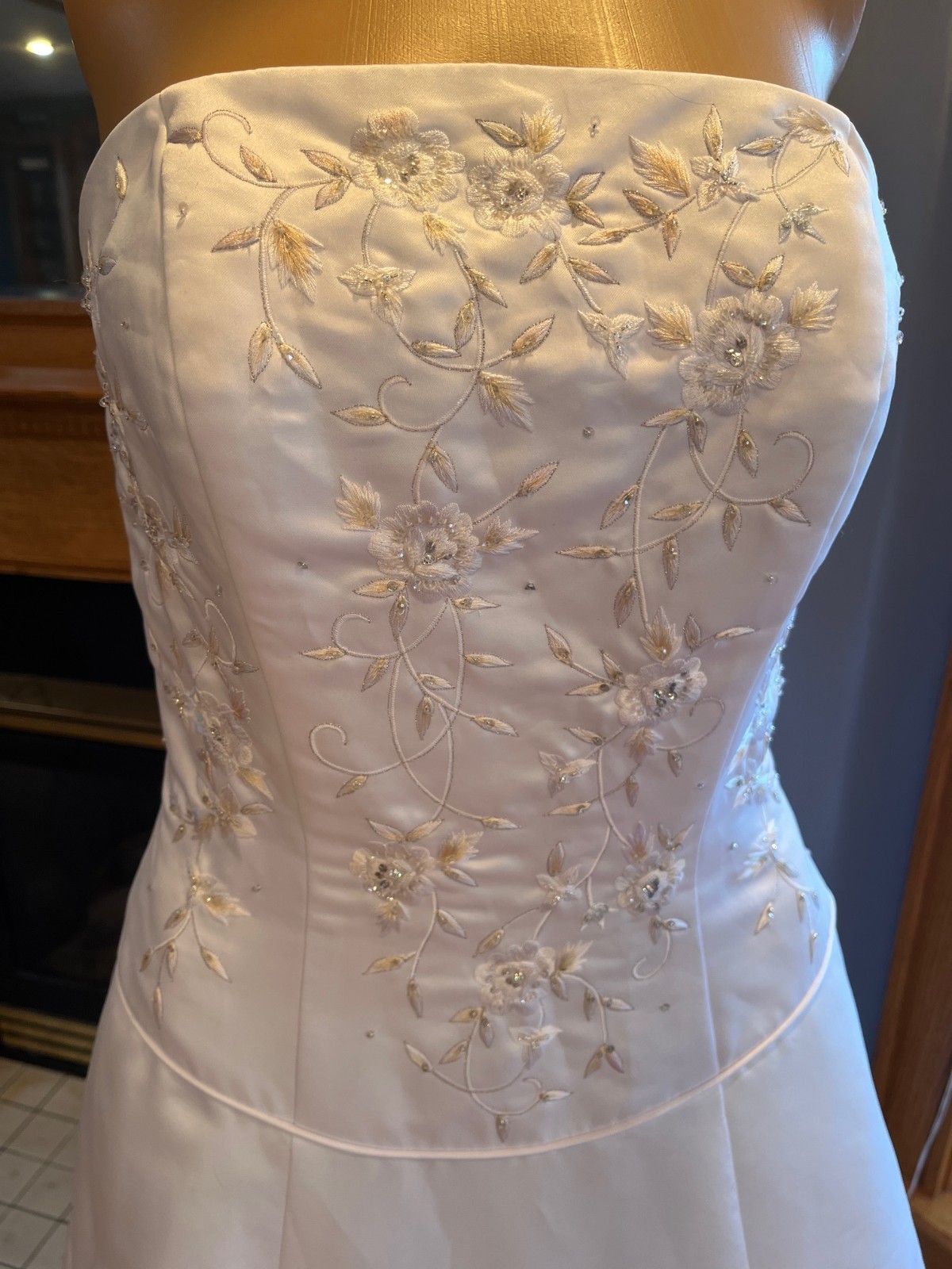 Michaelangelo White Yellow Pink Strapless David Bridal Gown Wedding Dress Size 8