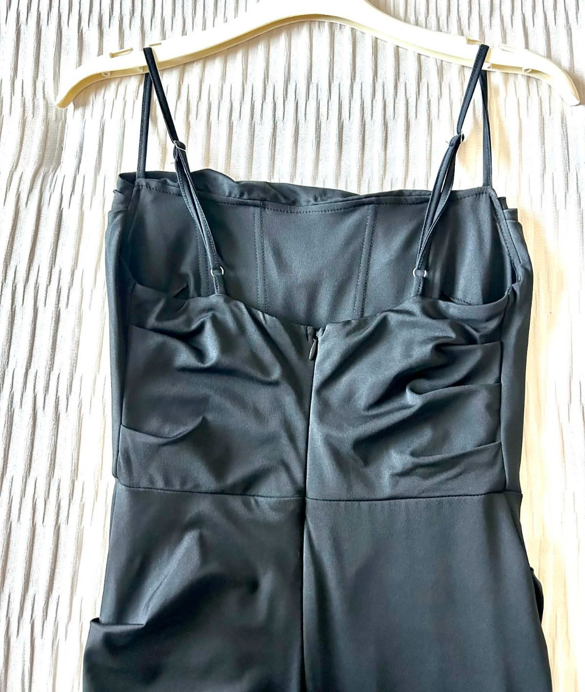 Elegant Long Black Mermaid-Style Gown with Ruching; Wedding Guest, Black-Tie