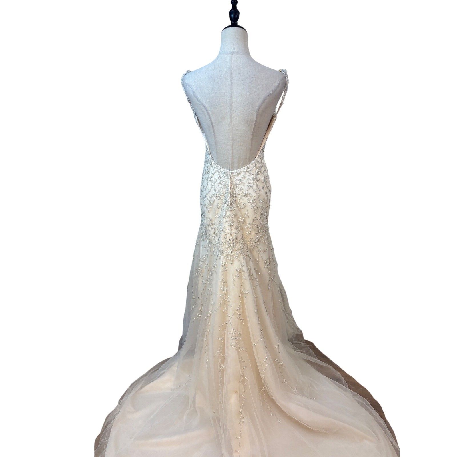 Stella York Wedding Gown 10 Champagne Mermaid Beaded Open Back train drop waist