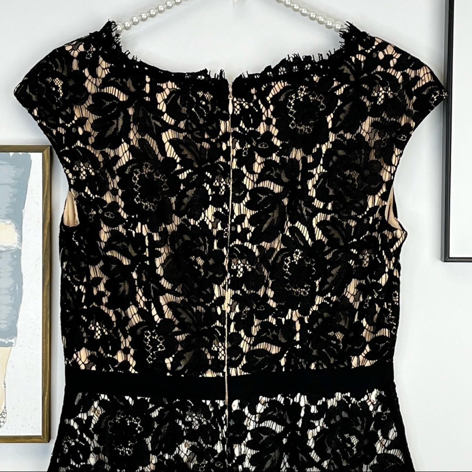 Eliza J Black and White Lace Nude Fully Lined Knee Length Dress Size 4