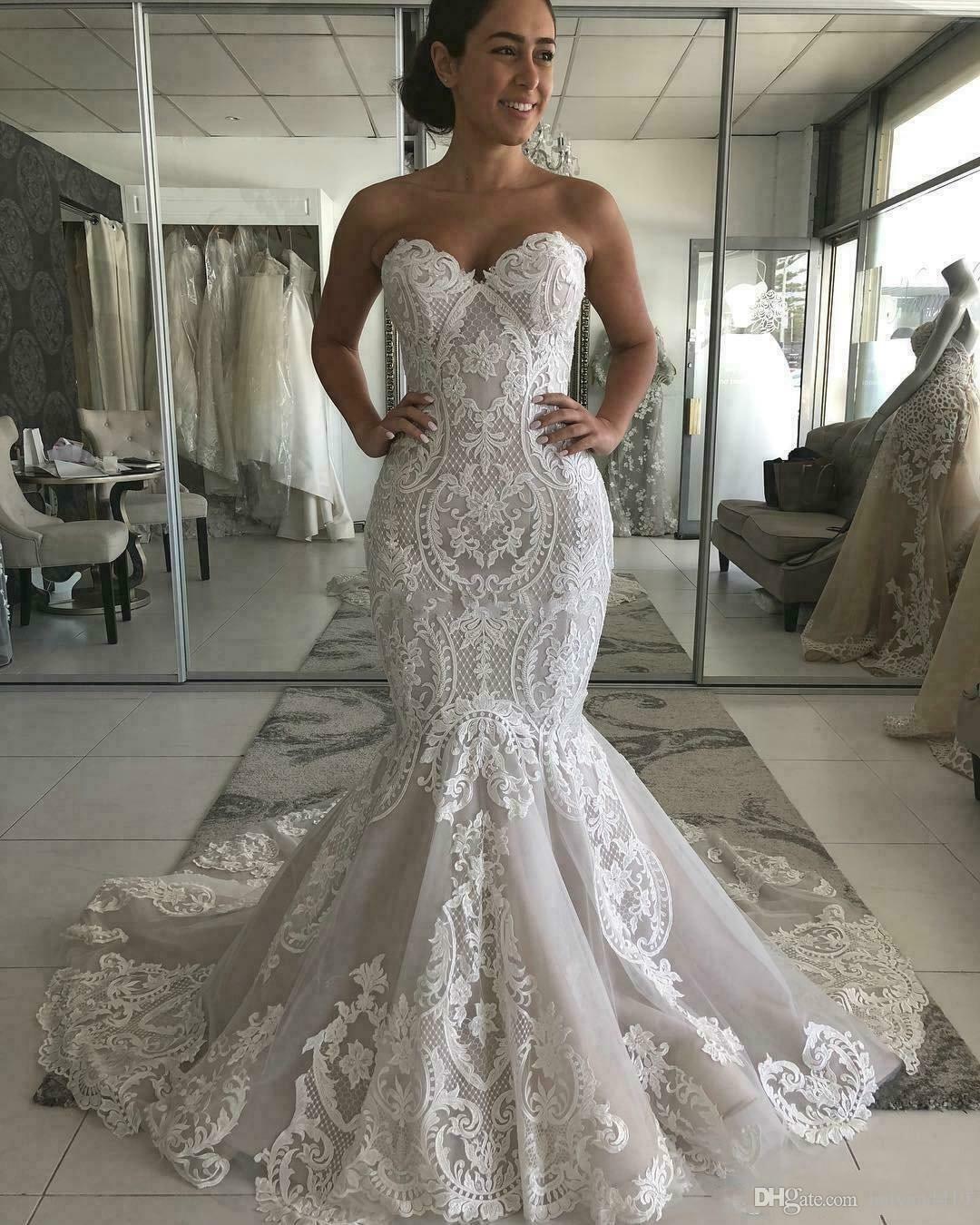 Mermaid Wedding Dresses Sweetheart Lace Appliques Open Back Bridal Gowns custom