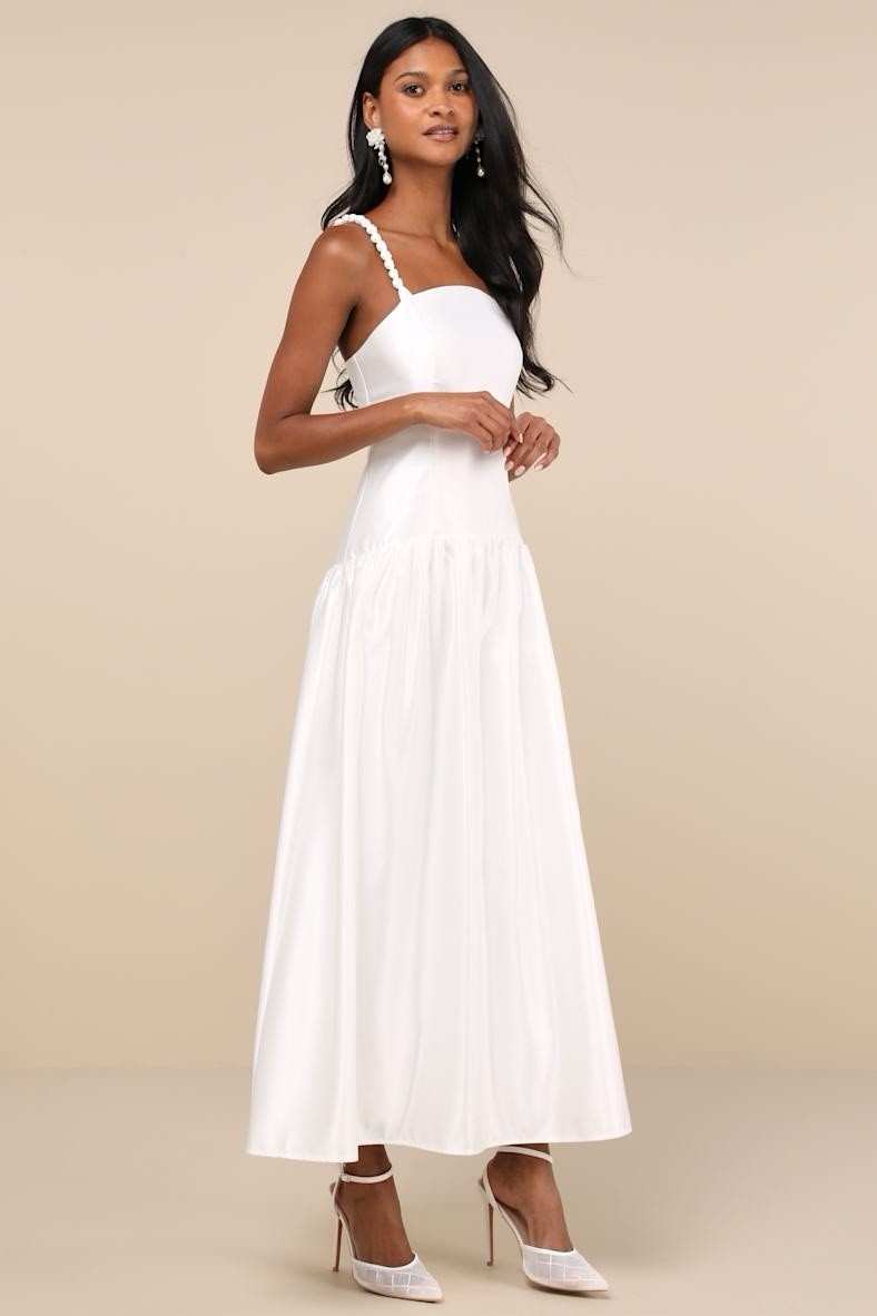 Lulus Modern Adoration Wedding Dress Sz Medium White Satin Lace Up Bridal Maxi