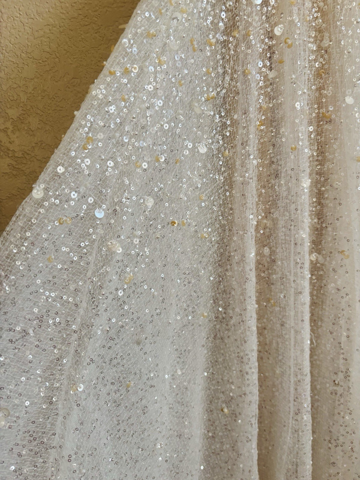 Martina Liana Size 10 Ivory/Champagne Sequin Beaded V-Neck A-Line Gown