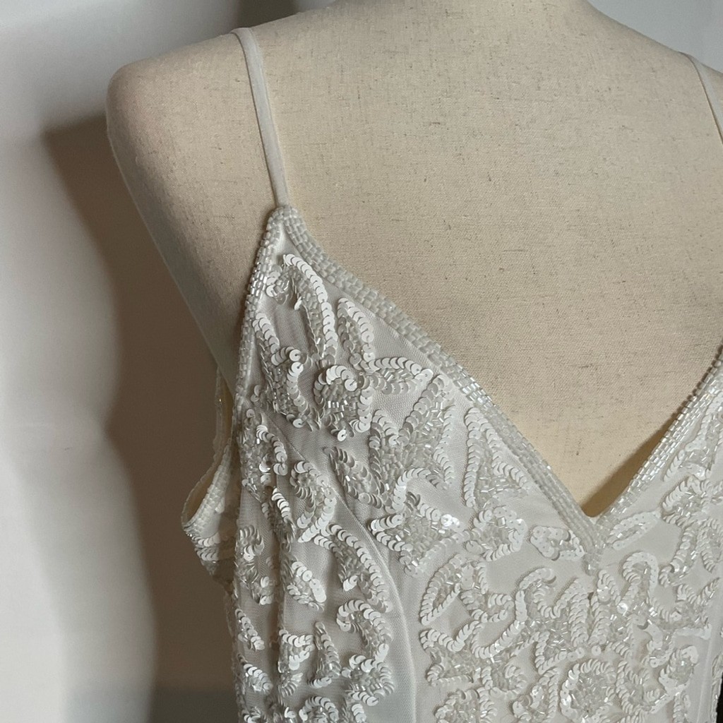 Lulu’s White Everlasting Passion Sequin Beaded Scoop Back Wedding Gown Size XL