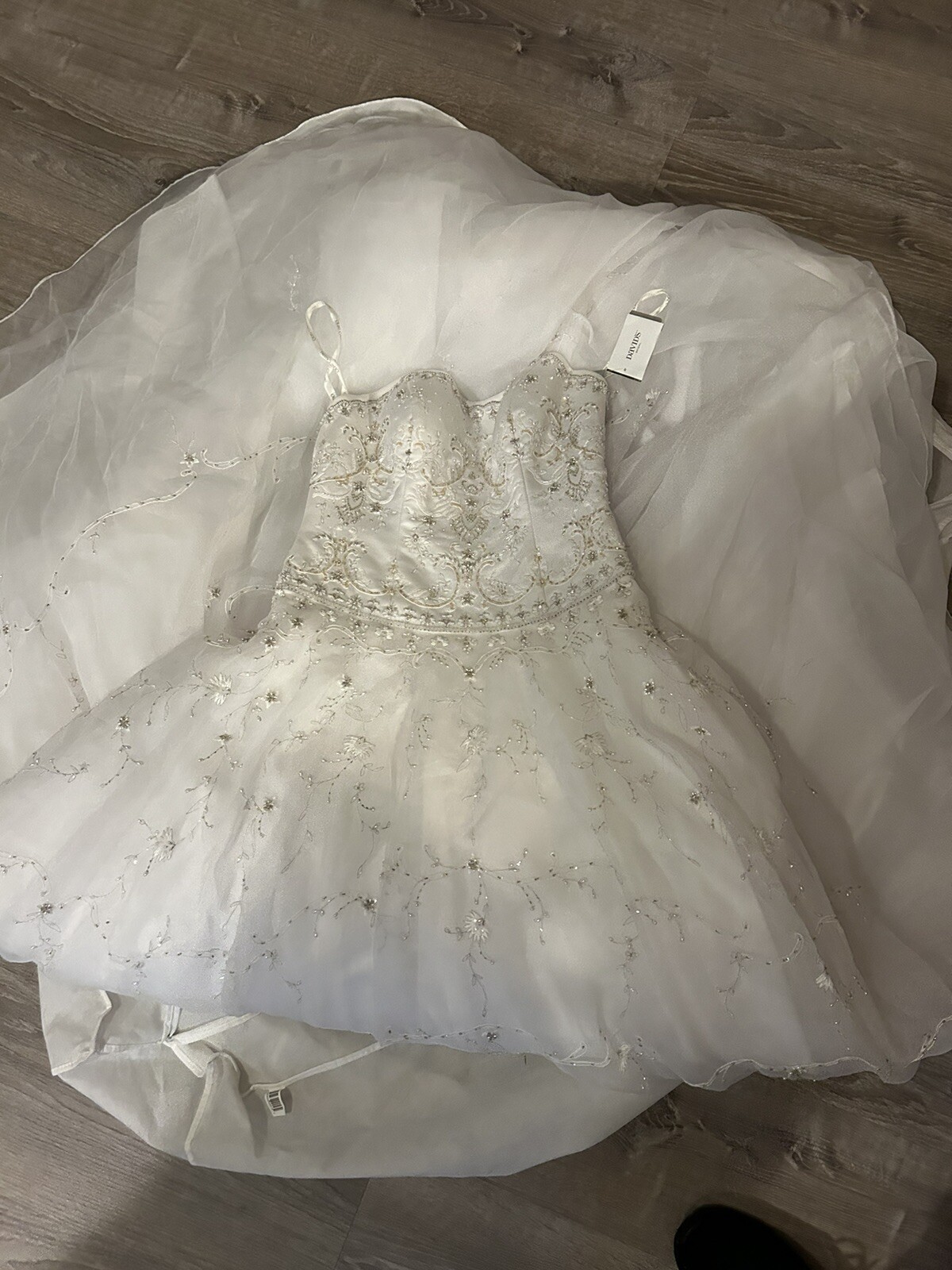 OLEG CASSINI STRAPLESS STN BD EMRD BOD BD WEDDING DRESS NWT Size 10