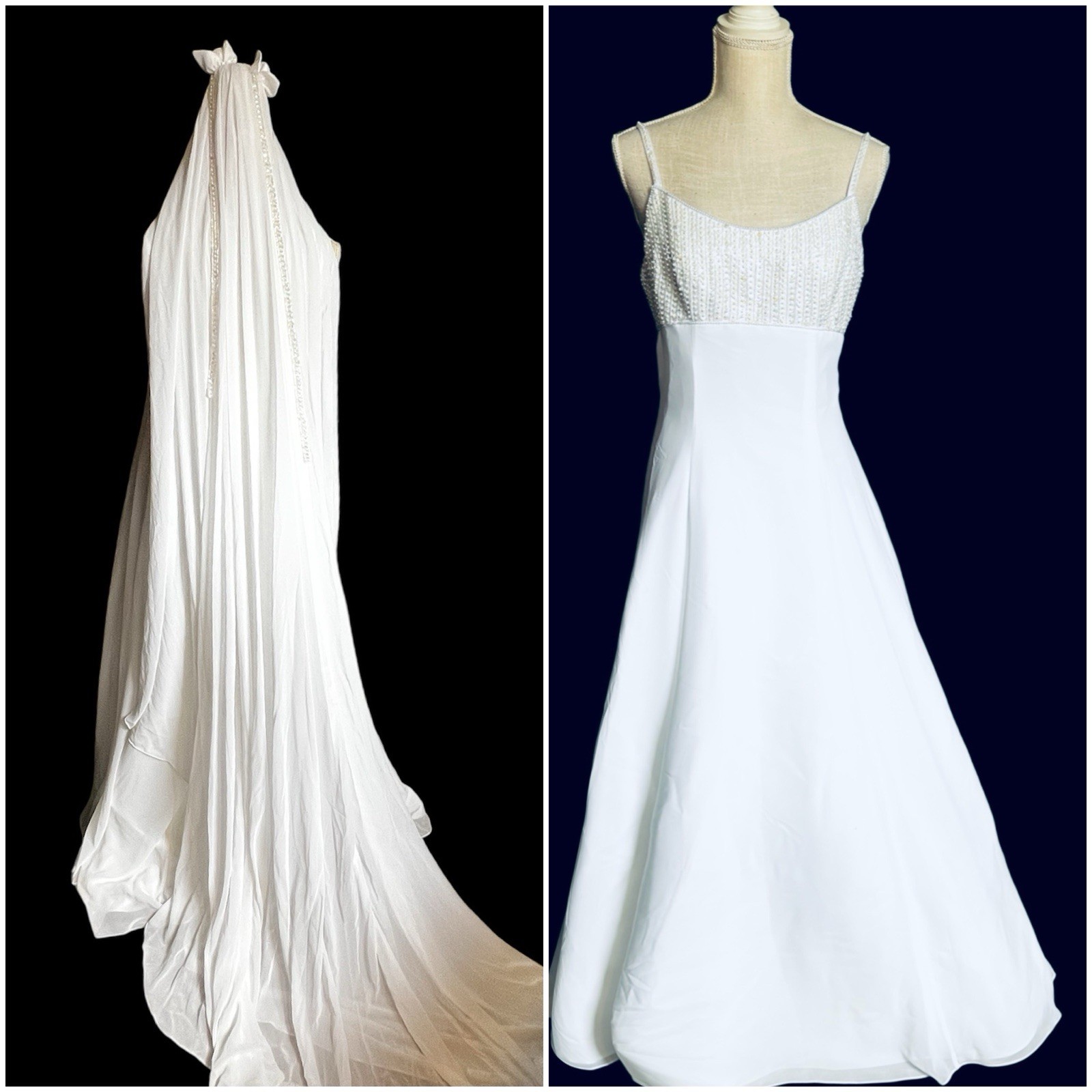 Mary’s PC white Beaded Bridal Wedding Dress with long head dress size S