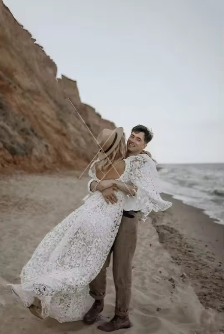 Flare Sleeve crochet Lace Wedding Dresses Boho GYPSY V-Neck beach bohemian Brida