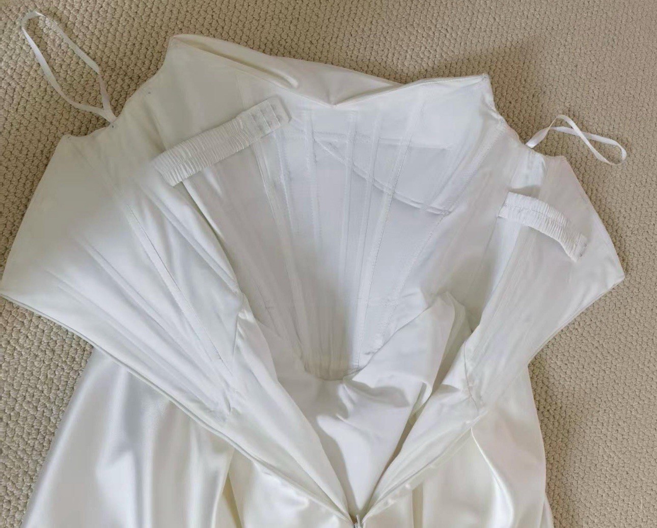 Custom NWT Satin Corset Wedding Gown With Removable Cape And Arm Straps