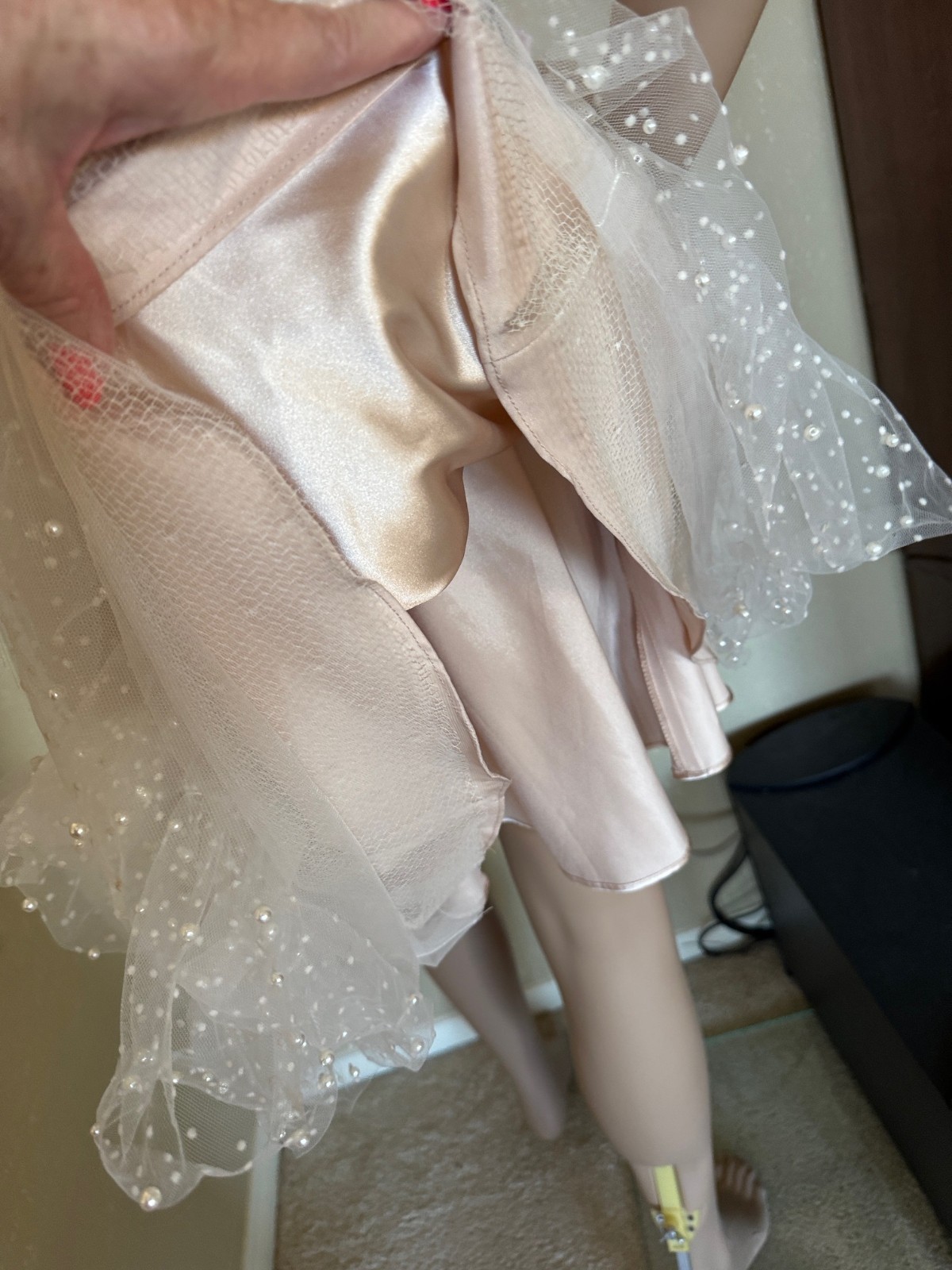 By Watters Macaron Ivory Blush Bridal Wedding Puff Sleeve Mini Dress sz 2 NWT
