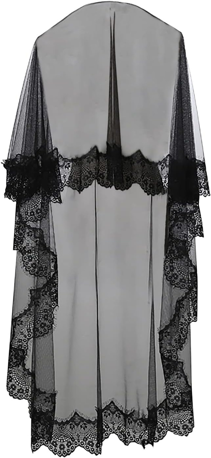 1 Tier Black Bridal Veil 10Ft Long Gothic Sheer Lace Cathedral Wedding Dress