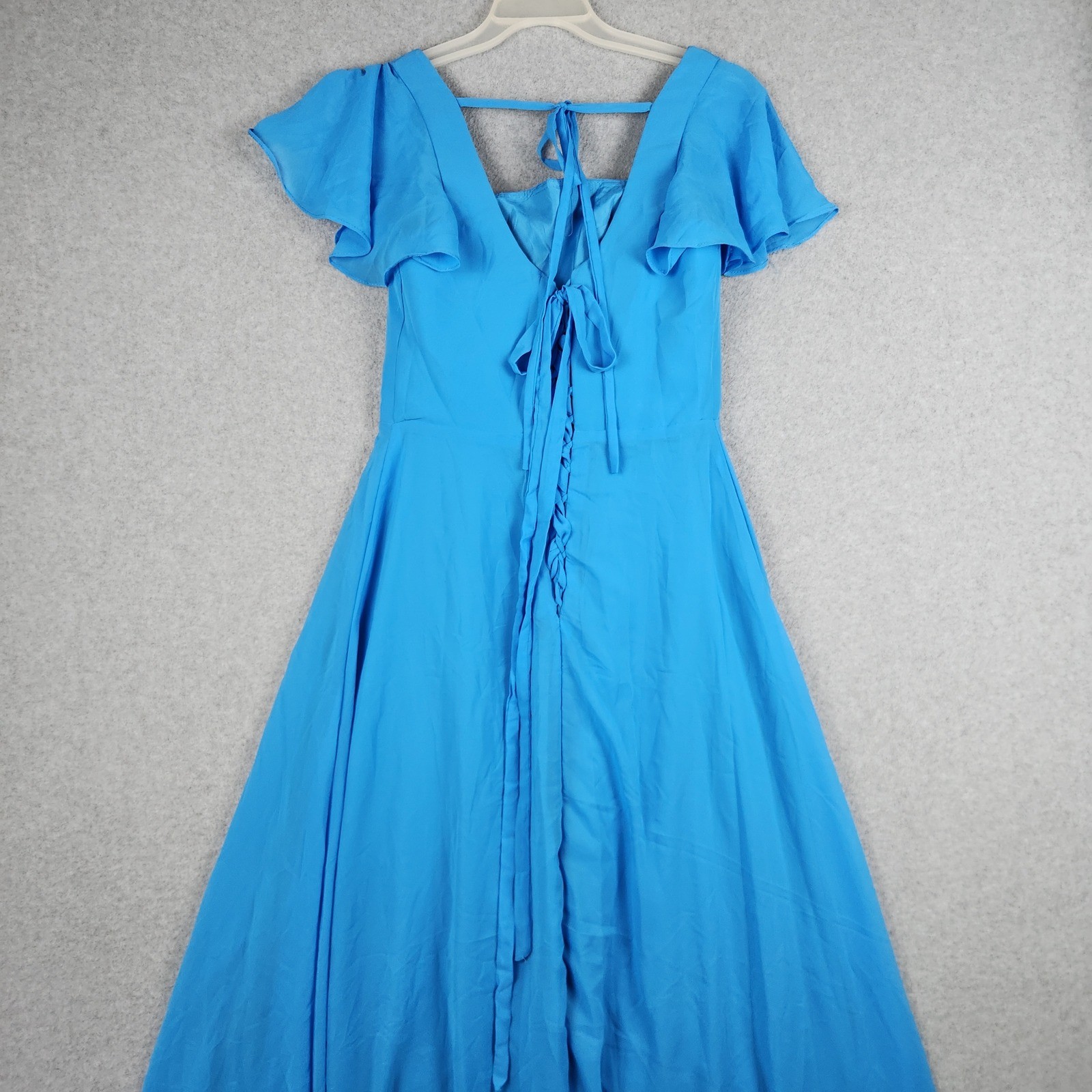 Womens 2 Wedding Dress Blue Flutter Sleeve Square Neck High Slit Lace Up Back