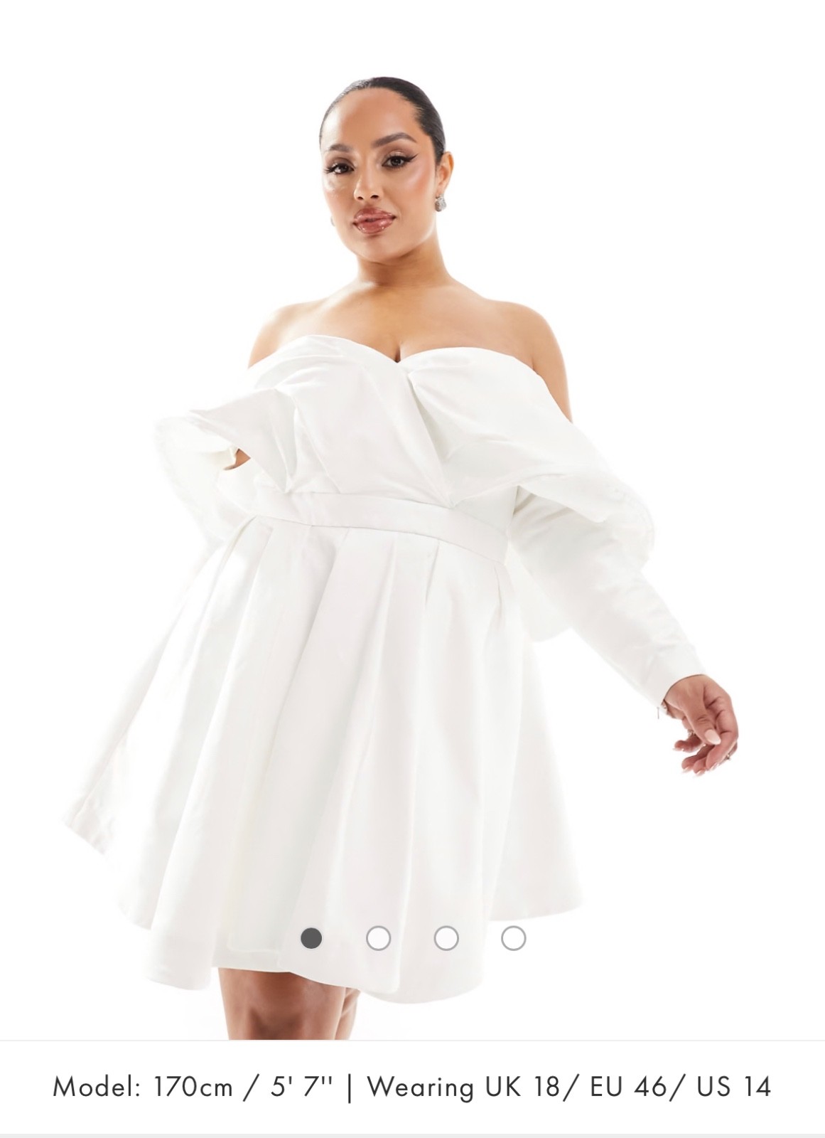 ASOS BRIDAL DESIGN ~ Lila Satin Structured Off Shoulder Mini Wedding Dress~US 12