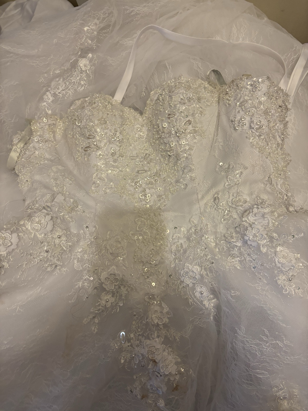 Bridal Dress Petite Small Figure Very Long Veil And Dress Used For Rehearsal